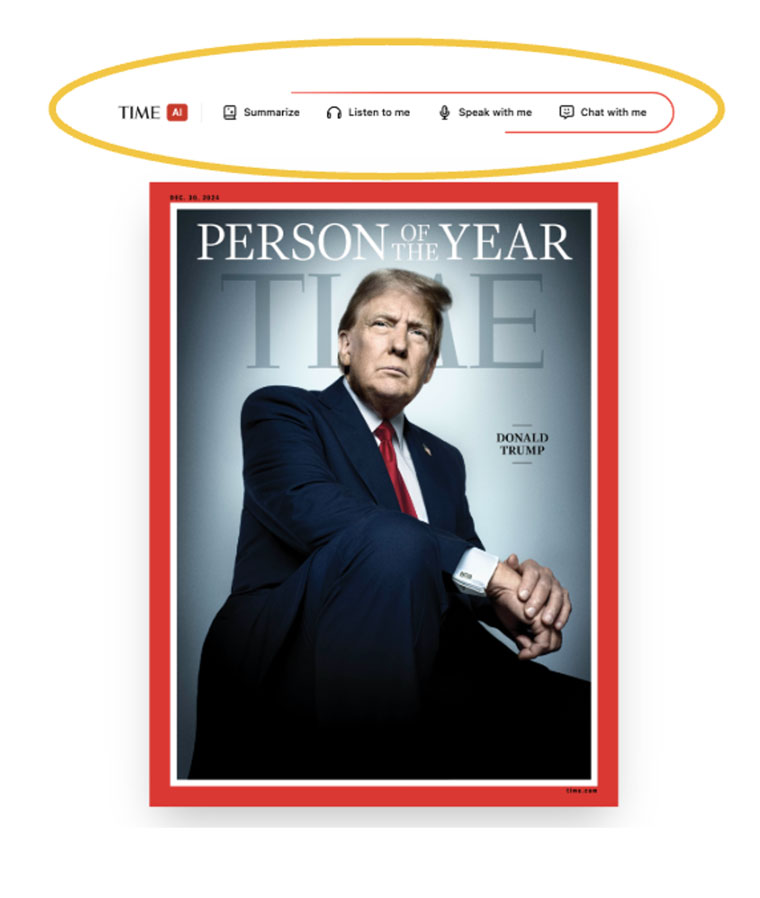 Time magazine gives readers interactive options with its Person of the Year article.