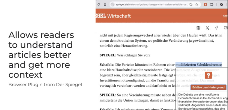 Nikita Roy explains how Der Spiegel uses an AI browser plugin that uses the media company's archive.