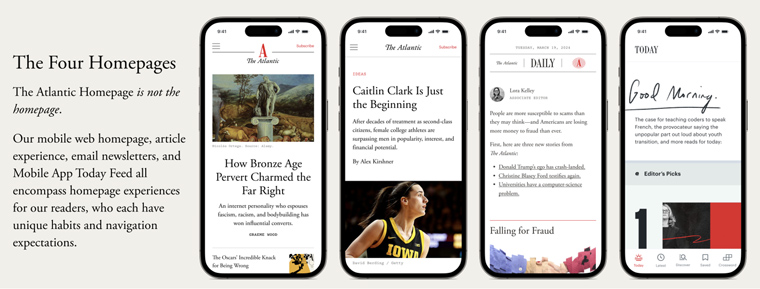 The homepage offered up by The Atlantic depends on the reader looking at it.