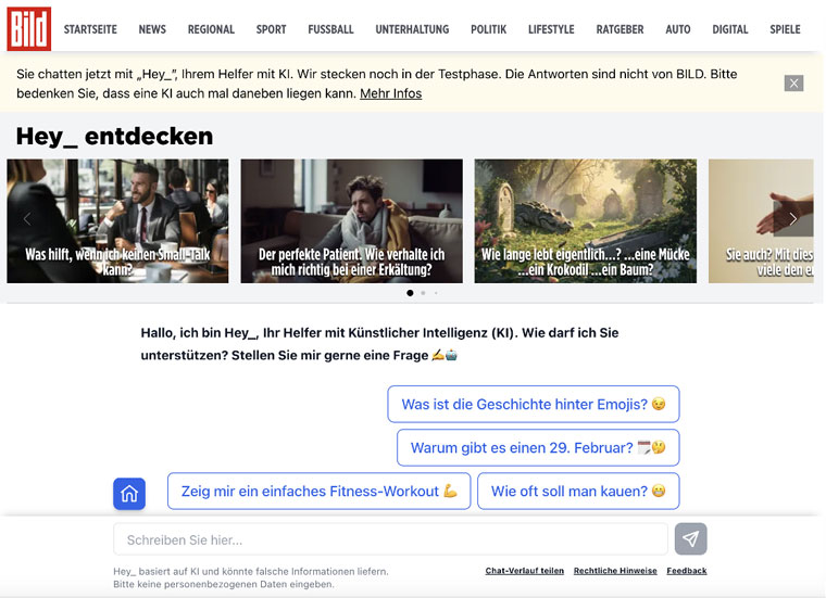 BILD alerts its readers with information about its AI chat product.