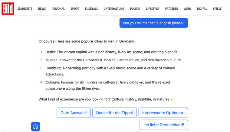 Bild answers readers within its AI chat product.