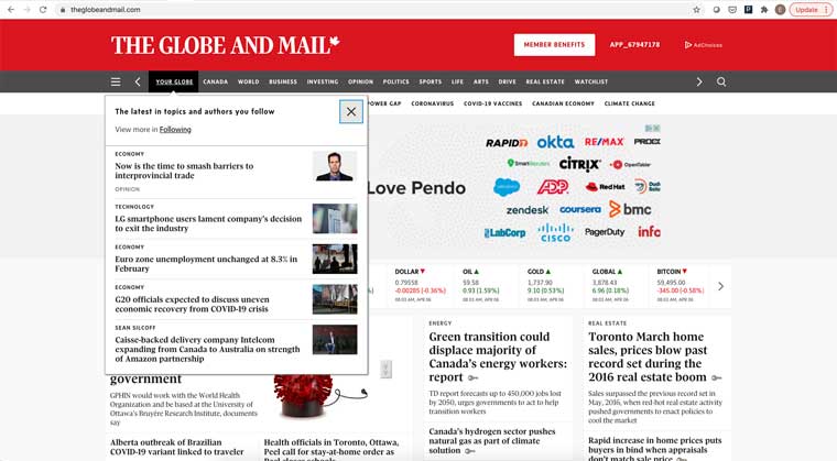 Your Globe was added to the navigation bar so readers could find it more easily.