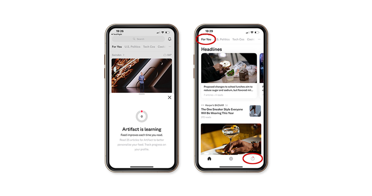 Artifact explains to its subscribers that it needs data — specifically 25 articles read — to start personalising their news feed.