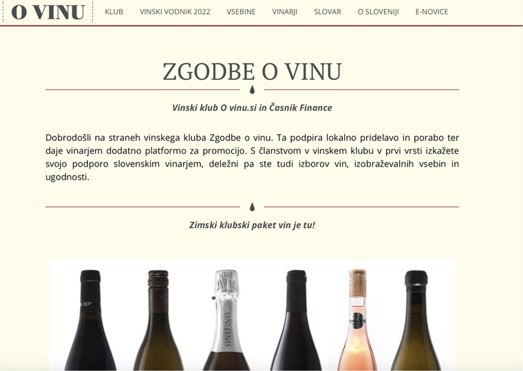 The O Vinu wine club targets the middle market in Slovenia.