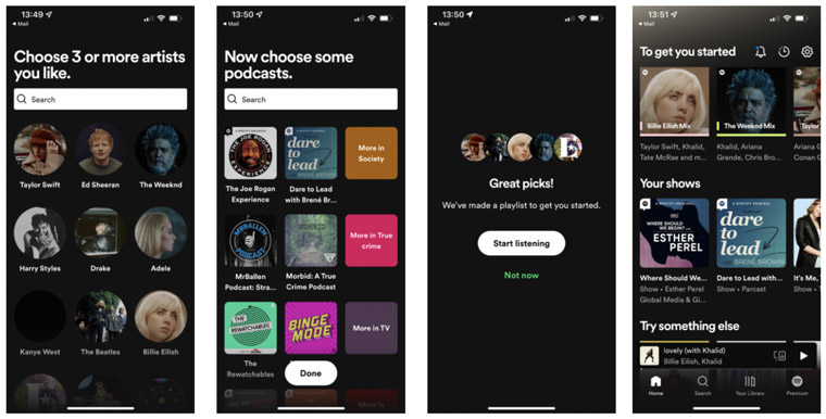 Spotify requires users select three artists to get started in the app.
