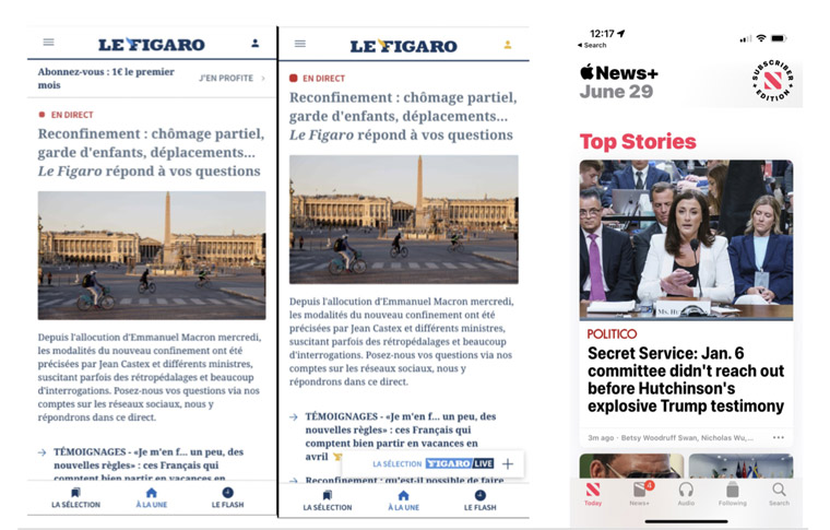 Le Figaro and Apple News offer unique looks for subscribers.