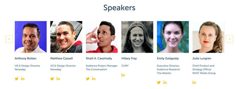 Confirmed speakers at the INMA Product Initiative master class in April.
