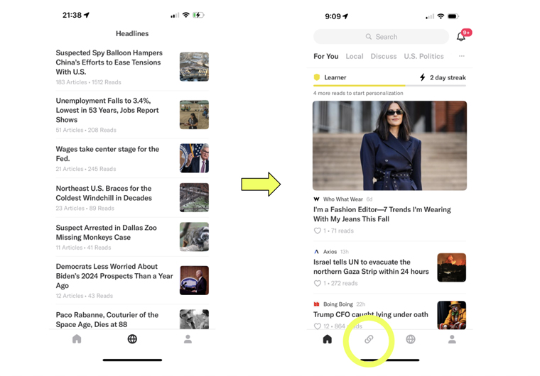 A new link on Artifact takes users to a curated list of articles from people they follow.