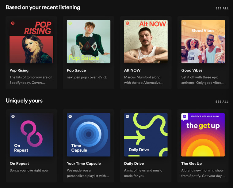 An example of how Spotify is using active personalisation.