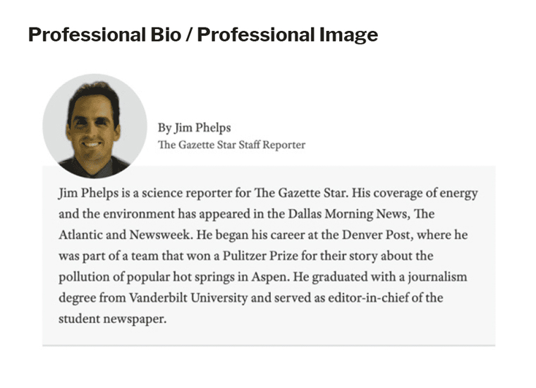 The more details the better, as far as trust is concerned. That's why bios for reporters are helpful to build trust.