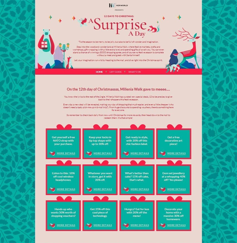 The daily surprise calendar for Millenia Walk offered promotions and discounts of interest to an array of shoppers.