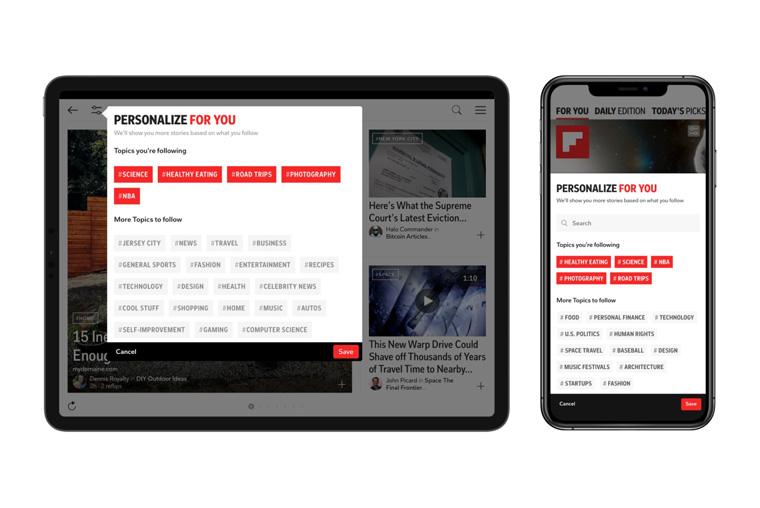Flipboard offers this "Personalize For You" feature for readers.