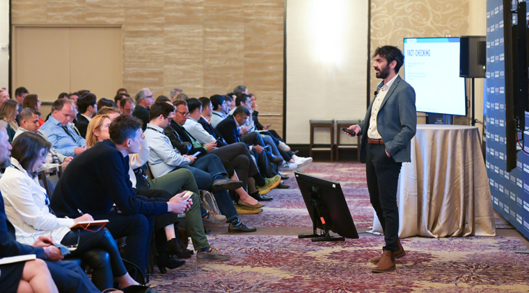 Alessandro Alviani, Ippen Media's product lead for NLP, speaking at the Smart Data Workshop during the INMA World Congress of News Media in May.