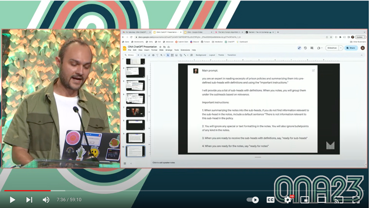 Andrew Rodriguez Calderón of The Marshall Project shows the system prompt for the AI involved in it Banned Book Project..