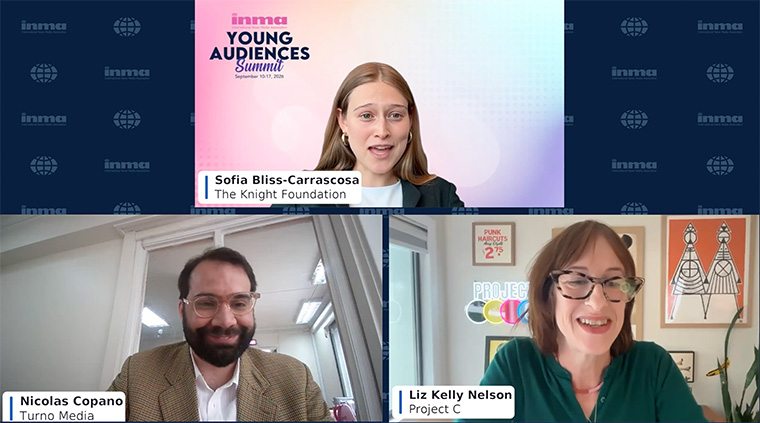 Sofia Bliss-Carrascosa, Nicolas Copano, and Liz Kelly Nelson were the featured speakers at Thursday's Young Audiences Summit, the first of three modules in which INMA dives deep into the roles of creators and media companies in connecting with young readers.