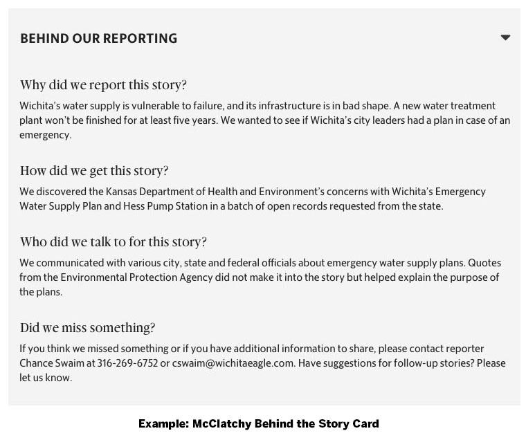 The Behind the Story card provides background information on the reporting process.