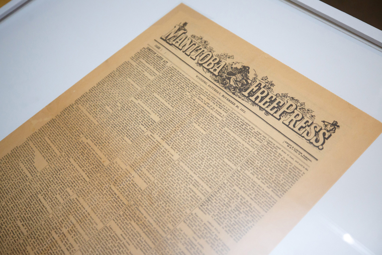 A first edition of the newspaper from November 30, 1872. Photo credit: Mike Deal (Winnipeg Free Press)