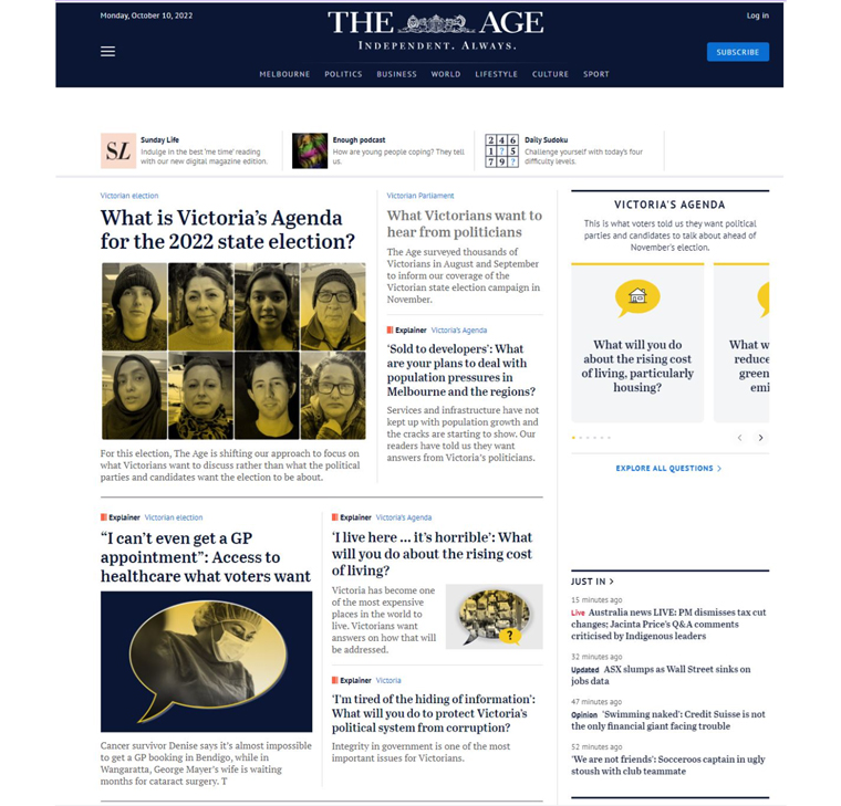 Readers had access to content developed for The Agenda directly from the home page.