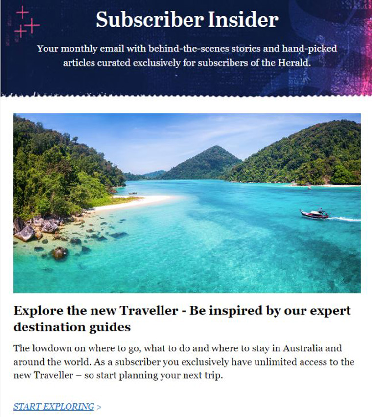 The Traveller content includes must-do highlights and advice on trip planning.