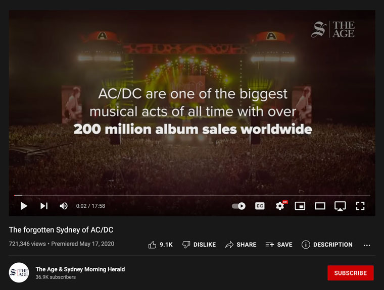 Premium content comes in many formats, including long-form explainer articles and specialty documentaries, like this 17-minute production about AC/DC.