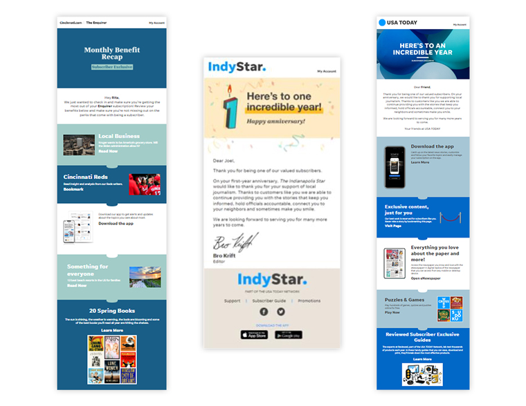 Gannett’s e-mail strategy ensures the company is in touch with subscribers beyond the onboarding process.
