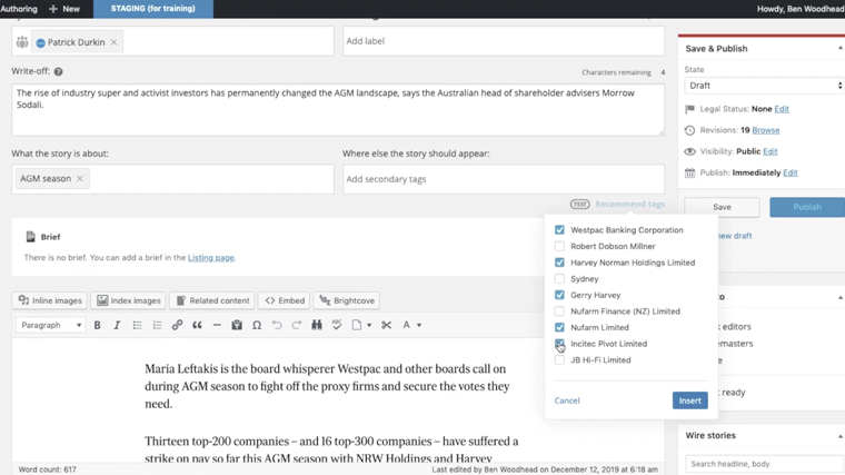 The runsheets allow several people to collaborate at the same time.