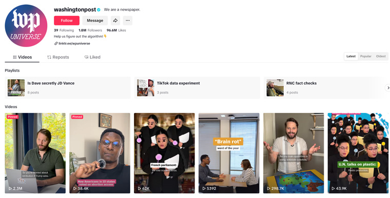 The presence of The Washington Post on TikTok has allowed the legacy media company to become brand relevant with a younger audience.