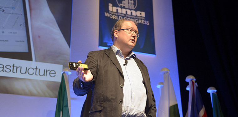 Panelist Grzegorz Piechota, a Harvard Nieman fellow, speaking at INMA World Congress 2016.