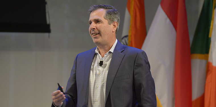 IDG CEO Michael Friedenberg speaking at INMA World Congress about media companies struggling with the loss of advertising revenue. 