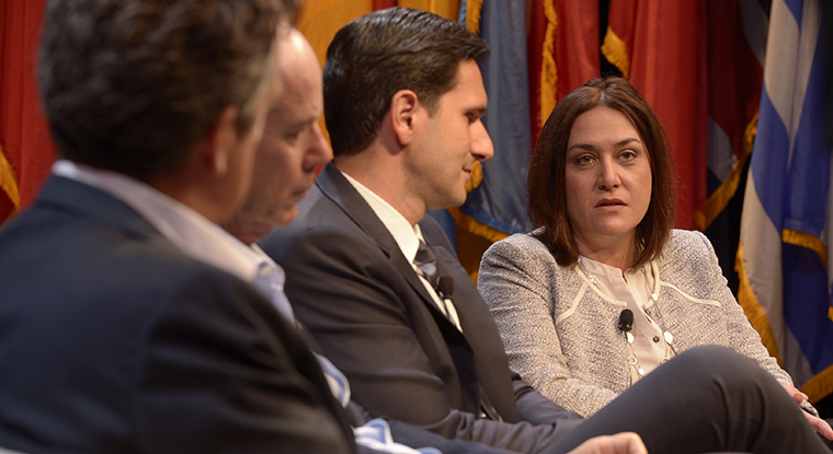 Maribel Perez Wadsworth of USA Today, Frederic Kachar of Infoglobo, Stephen Dunbar-Johnson of The New York Times, and Greg Hywood of Fairfax Media discuss business models with the INMA audience.