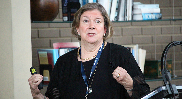 American University's Jan Schaffer challenged participants to consider the value of new journalism models.