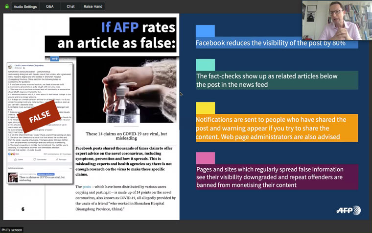 AFP has a network of 80 fact-checkers in 30 countries in part through its partnership with Facebook on the Third-Party Fact-Checking initiative.