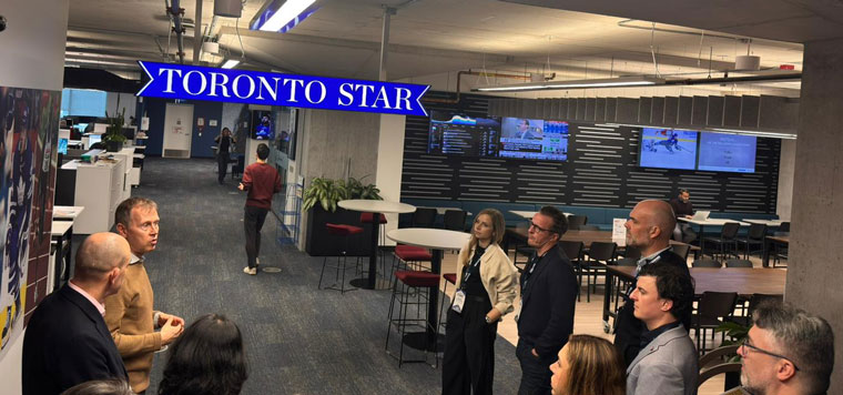 Study tour attendees visit the Toronto Star during the INMA Media Subscriptions Summit in Toronto earlier this month.