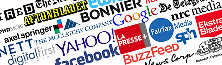 A collage of company logos for companies such as Buzzfeed and Yahoo.