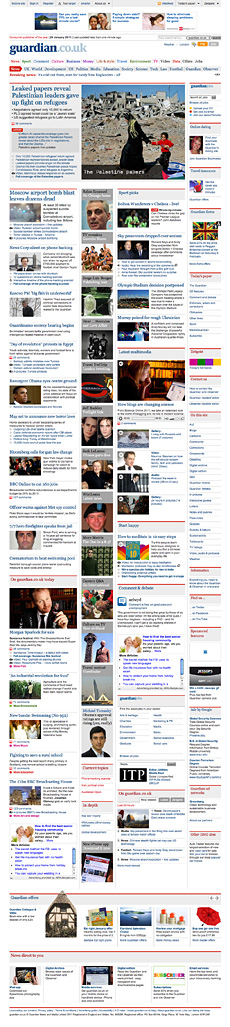 The Guardian home page as of 24 January 2011