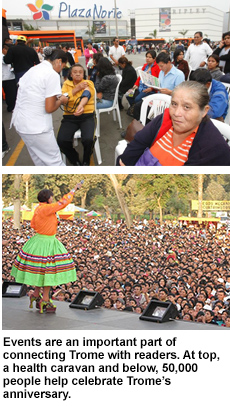 Two pictures of crowds at Trome events.