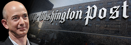 Image of a man and the outside of The Washington Post building.