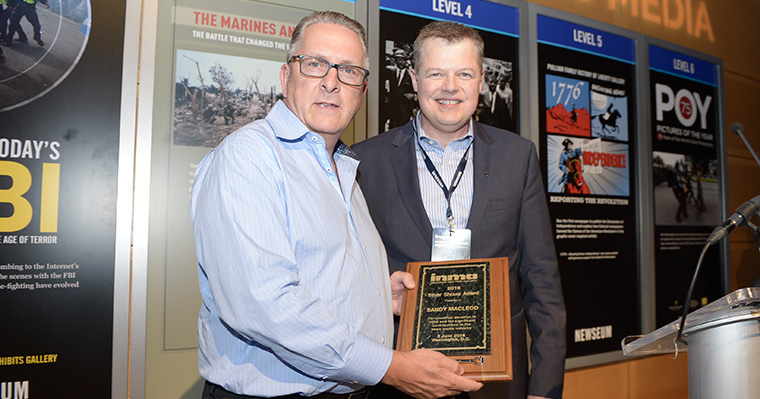 Media industry veteran and INMA friend Sandy MacLeod received the Silver Shovel Award Sunday night in Washington, D.C.
