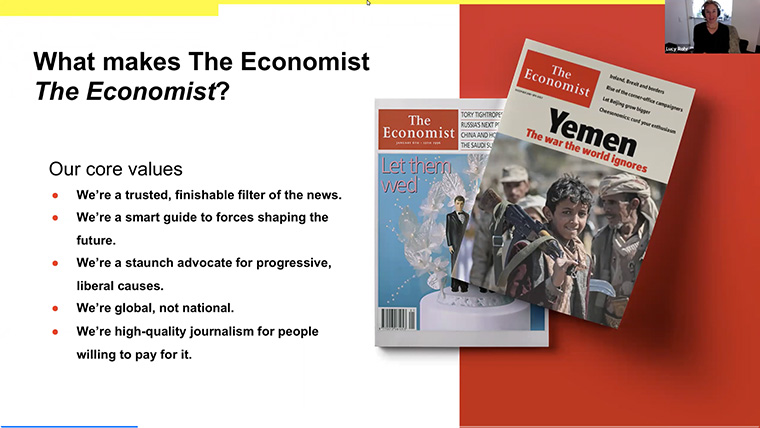 Core values of The Economist must be incorporated into any new platform or product.