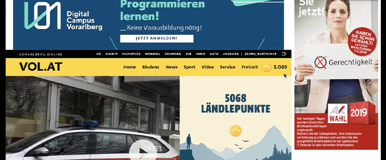A live demo of the Russmedia site, Vol.at, and points in action.