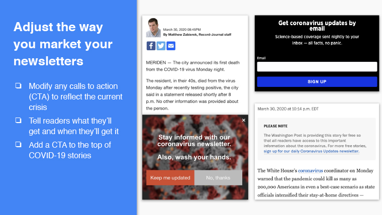 Adjust the way your newsletters are marketed, including calls to action.