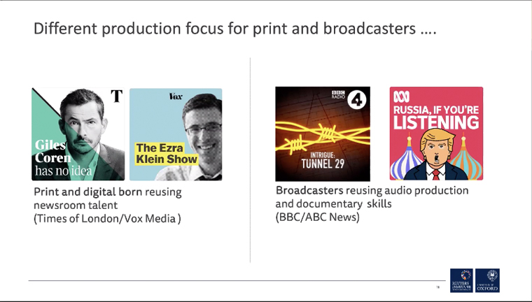 When it comes to podcasts, print/digital publishers and broadcasters have different focuses.