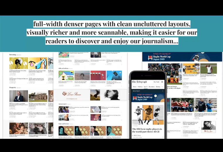 The Telegraph's new home page has full-width, uncluttered layouts.