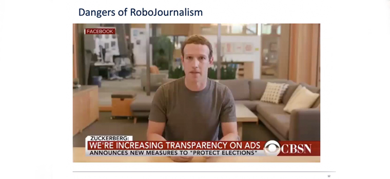 An AI-generated fake video of Mark Zuckerberg illuminates the dangers of robojournalism.