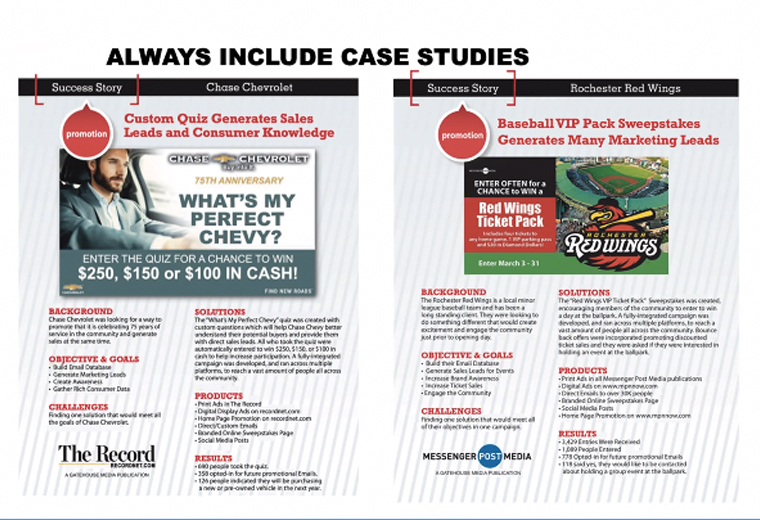 Using case studies in proposals to advertisers is essential to showing them the possibilities.
