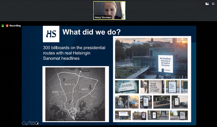 Helsingin Sanomat's "The Land of Free Press" campaign was featured on 300 billboards on the presidential route.