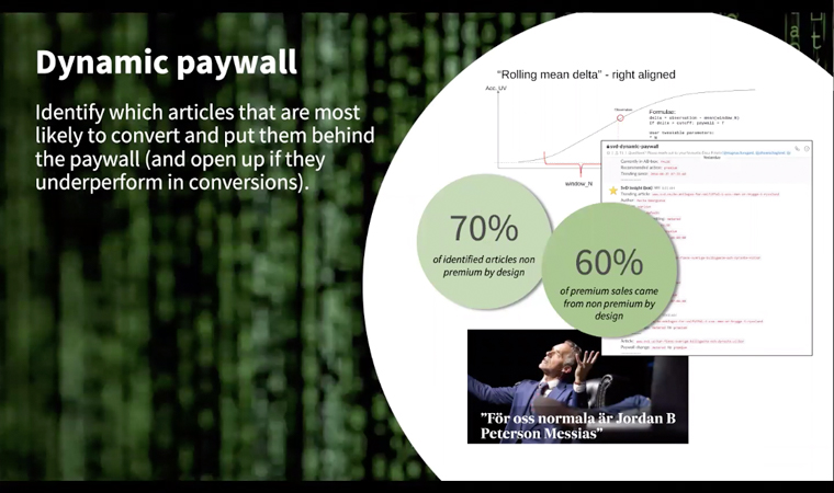 Identifying the content that is the most likely to convert to paid subscriptions, and putting those behind the paywall, is an important piece of the Schibsted strategy.