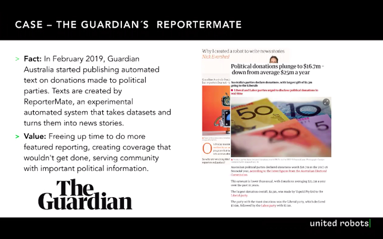 The Guardian Australia uses automation to publish content about political donations.