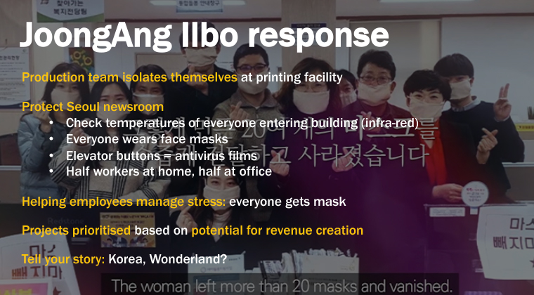Print production staff at JoongAng Ilbo in South Korea quarantined themselves in the office to safely get the newspaper out.