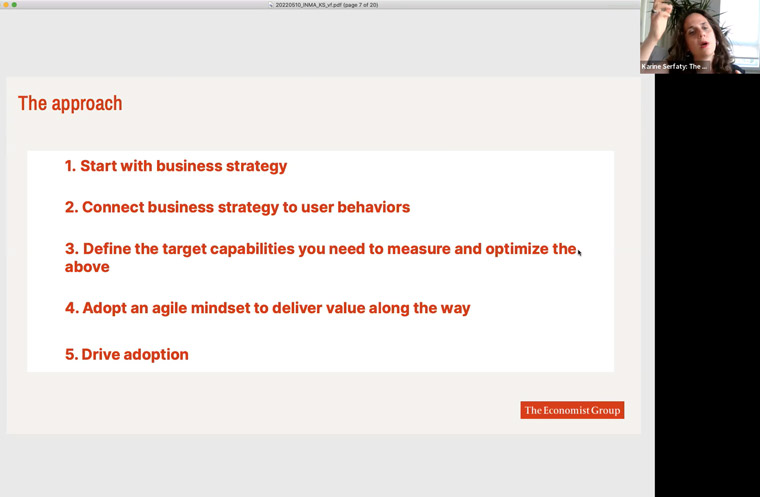 Karine Serfaty, chief data officer at The Economist, outlined the company's five-step approach to data.